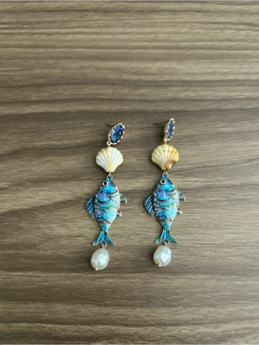 Statement Blue Fish Drop Earrings Q1116